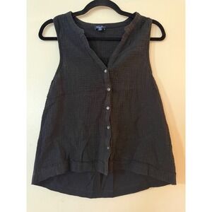 Splendid Black Gauze Button Front V Neck Sleeveless Top Women's Small RS2W11X